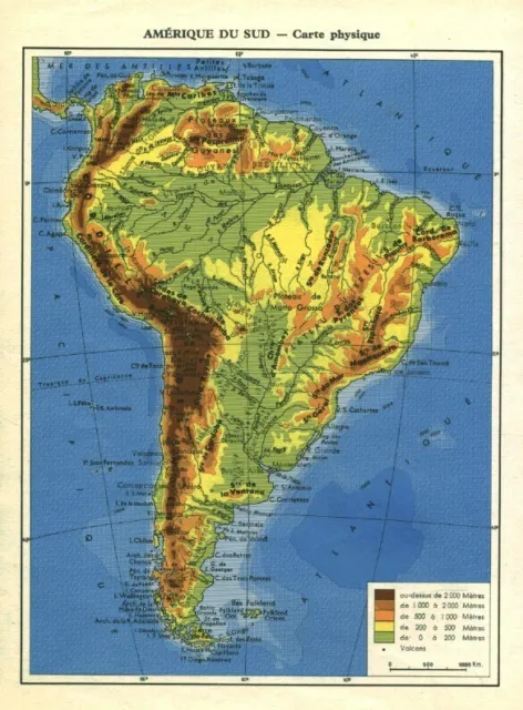 Document ancien carte géographique Amérique du Sud - Etats- issu livre de 1959