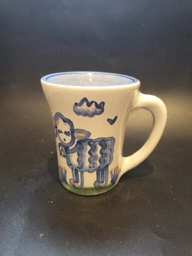 Vintage M A Hadley Pottery Flared Mug Sheep Lamb The End 12 Oz Excellent