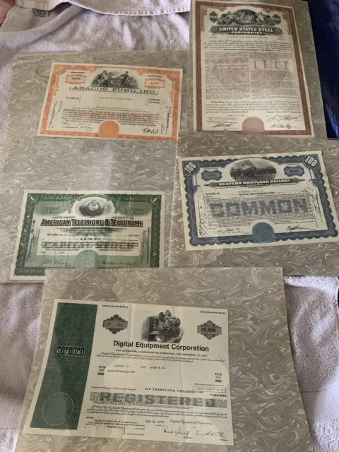 Lot #1 of Franklin Mint Vintage Stock Certificates - 5 different