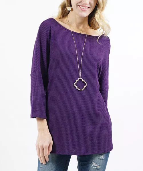 $50 42Pops Eggplant Ruched Reversible Three-Quarter Sleeve Tunic Small NWOT