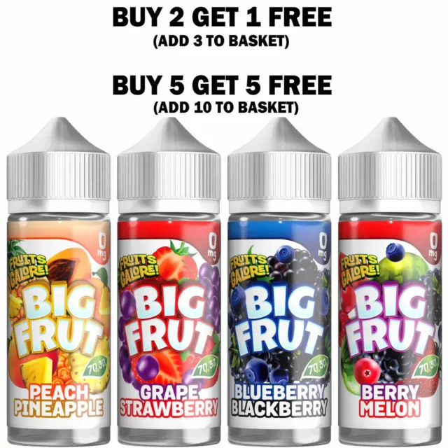 E Liquid 100ml Big Frut Premium Vape Juic 70VG/30PG 0mg CLEARANCE