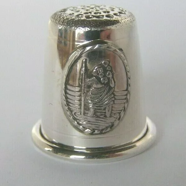 Sterling Silver St Christopher Thimble. Hallmarked Silver Thimble St Christopher