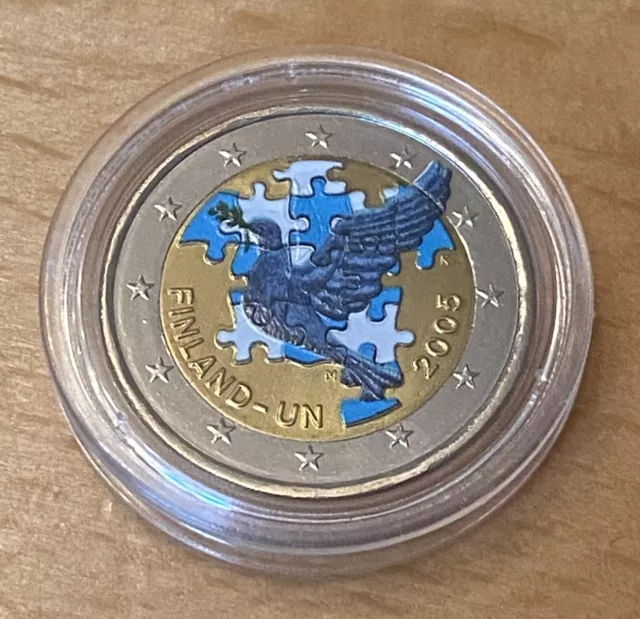 2 Euro 2005 aus Finnland, 60 Jahre Vereinte Nationen, UN, coloriert, farbig