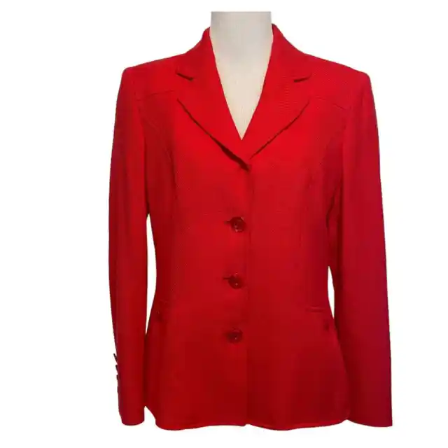 Escada Red Career Blazer Womens Medium Button Front Designer Jacket Corporate 38