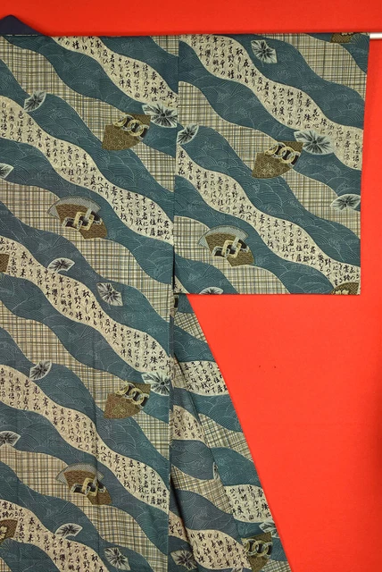 Vintage Japanese Kimono Wool Antique BORO JUBAN Kusakizome MEN Dyed/B583/550 2