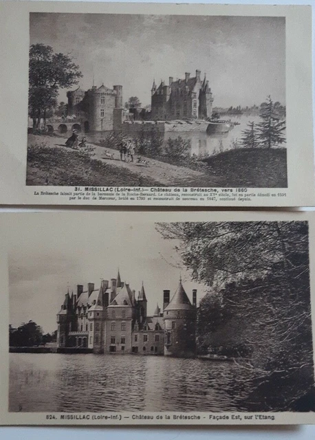 Lot  de 2 cartes postales Vintage anciennes Château de La Bretesche