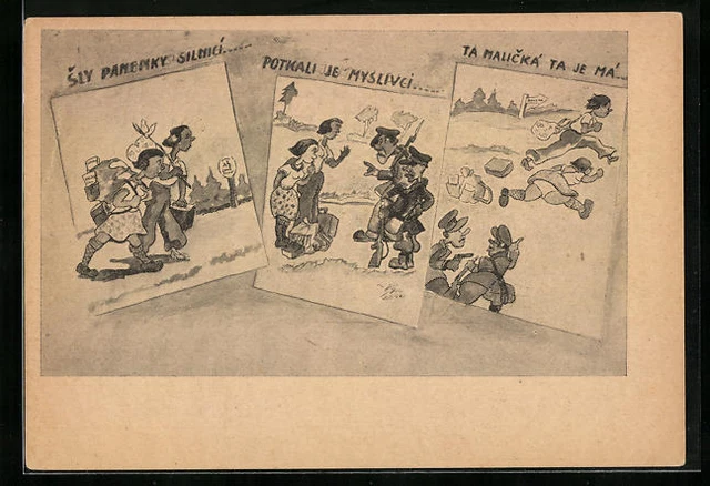 Ak Czech song d. Emigrants in caricature Ak Czech song d. Emigrants in caricature