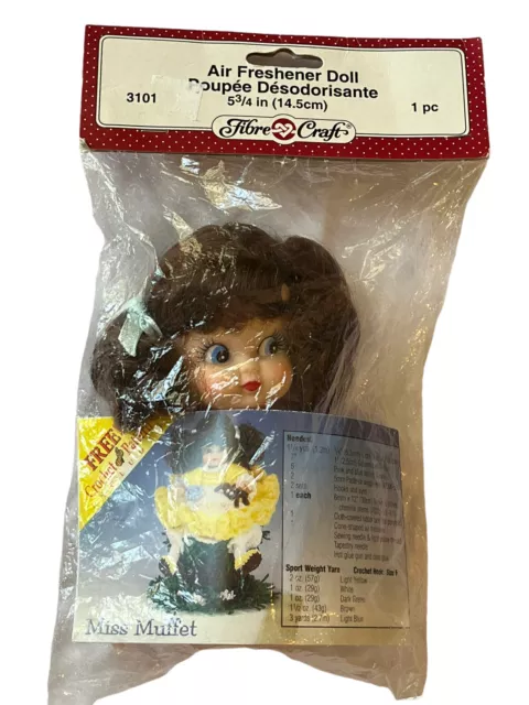 Vintage Fiber Craft Miss Muffet Air Freshener Doll Crochet Pattern Brunette