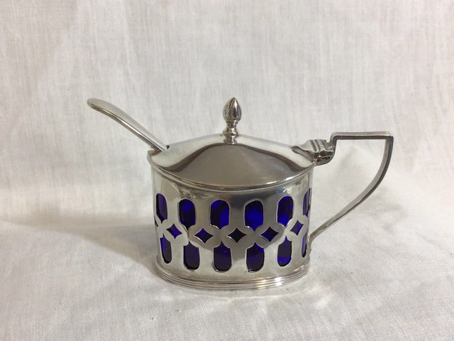 1896 Solid Silver Mustard Pot Bristol Blue Liner - Florence Warden Chester 37.16