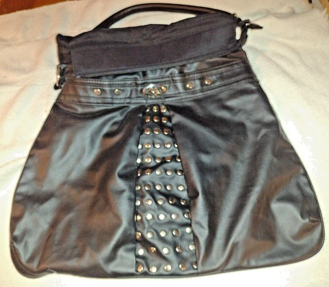 Cato Black Faux Leather Tote Shoulder Bag Purse Studded Motorcycle 18"x 12 NWOT