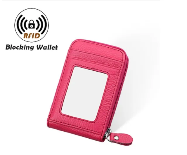 Men's Wallet Genuine Leather Credit Card Holder RFID Blocking Zipper Thin Pocket 6
