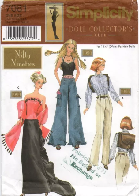 Simplicity Sewing Pattern 7081, Clothes for 11.5" Barbie Doll, Nifty Nineties