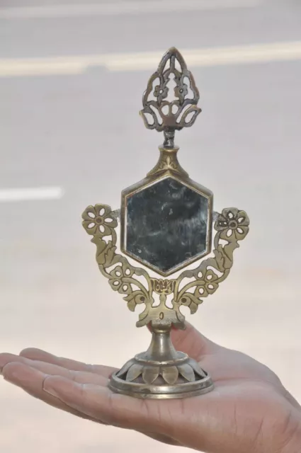 Old Brass Handcrafted Hexagonal Mirror Fitted Cut Work Black Eye Powder Bottle