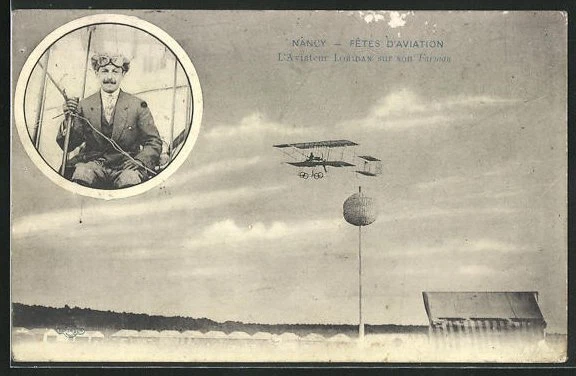 CPA Nancy, Fetes d´Aviation, Aviateur Loridan in seinem Farman-un avion 1912