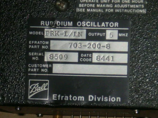 BALL EFRATOM FRK-L/LN 5 mhz rubidium frequency reference standard