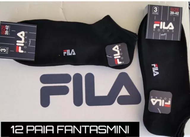 12 Paia Fantasmini Fila F1709 Cotone Calza Invisibile Uomo Donna Ragazzo  Nero