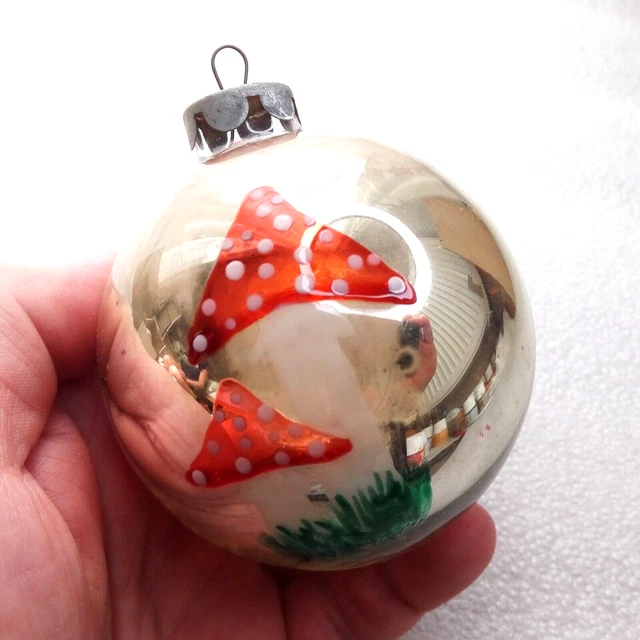 ANCIENNE BOULE DE NOEL EN VERRE EGLOMISE MERCURISE 76 mm - Vers 1900