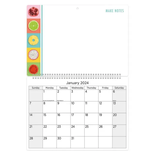 2024 Large Monthly Calender Wall Hanging Planner Fruits Design With Memo Board