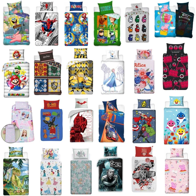 SINGLE DUVET COVER Sets Disney Marvel Baby Shark Batman Sonic Peppa