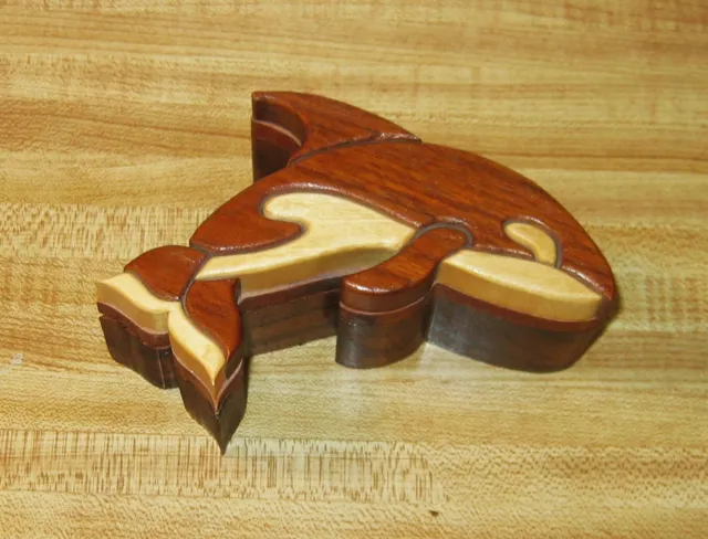 Unique Hand Made Layered Wood Dolphin Sculpture Trinket Box