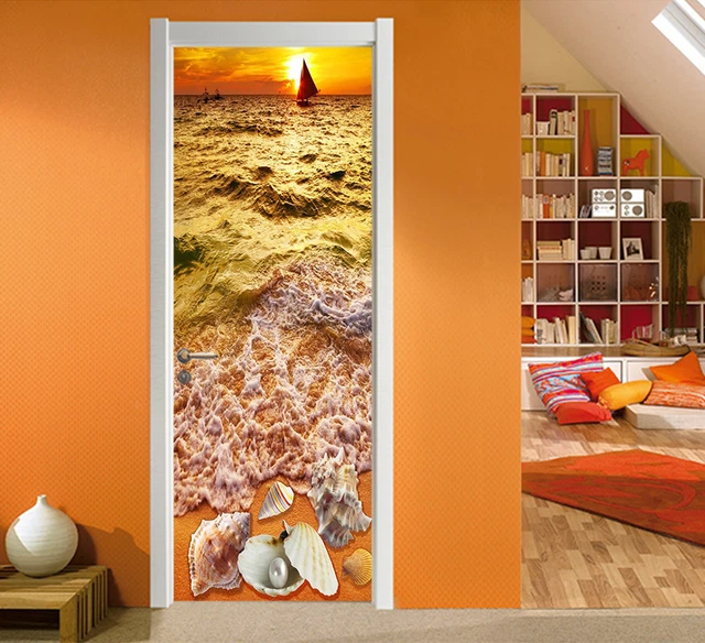 3D Dusk Seashell Beach 5 Door Wall Mural Photo Wall Sticker Decal AJ WALLPAPER
