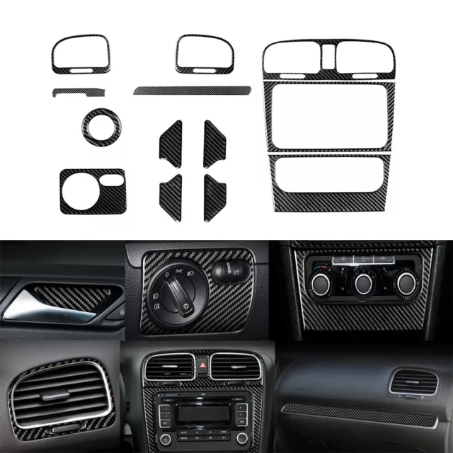 13Pcs Carbon Fiber Full Set Interior Dashboard Cover For VW Golf 6 MK6 GTI 08-12