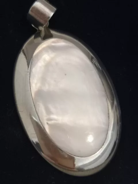 Large Sterling Silver Mother Of Pearl  Oval Pendant  MG Ld London Lovely Quality