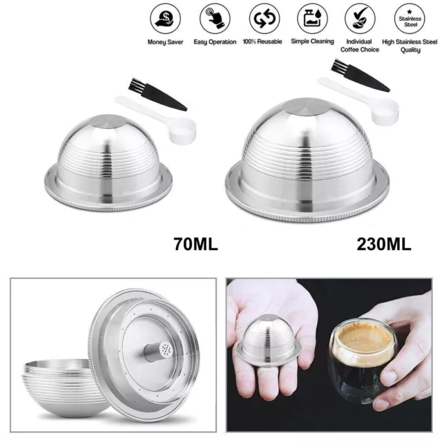 STAINLESS STEEL REUSABLE Refillable Coffee Pod Capsules Kit For Nespresso  Vertuo EUR 31,46 - PicClick IT