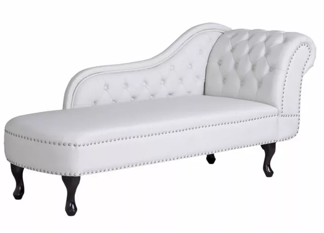 Vintage Couch White Sofa Faux Leather Lounger Bench Retro Recamiere Ottoman