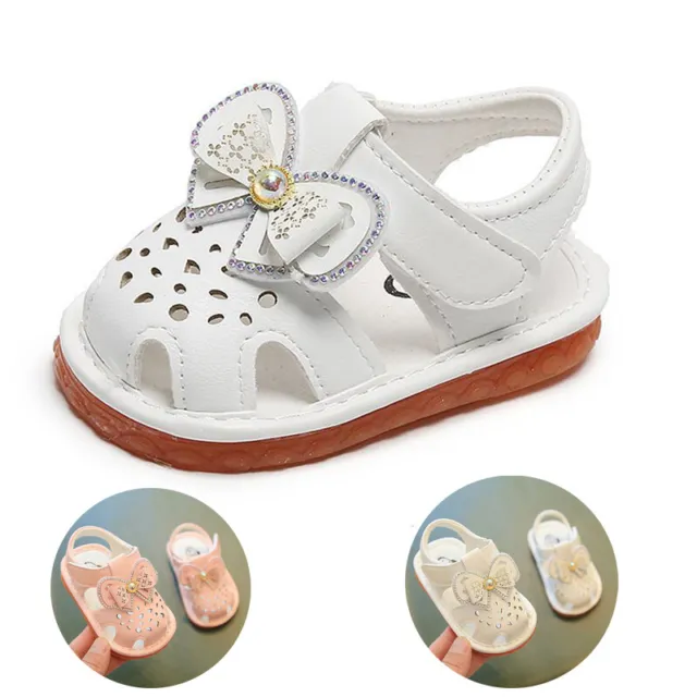 Baby Girls Bow Flat Sandals Toddlers Soft Anti-slip Pram Sliders Shoes Summer UK