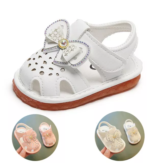 Baby Girls Bow Flat Sandals Toddlers Soft Anti-slip Pram Sliders Shoes Summer UK