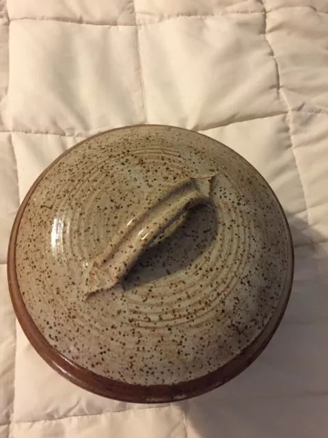 Vintage Hand Made Pottery Beige Rust Handled Pot Urn Bowl & Lid!