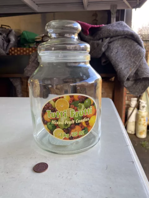 Vintage Tutti Frutti Sweetie Candy Glass Jar