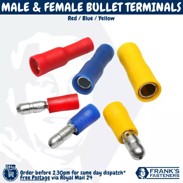 Red Blue Yellow MALE & FEMALE BULLETS - Electrical Crimp Connector Terminal