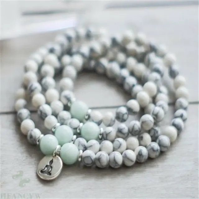 6MM Howlite Bracelet 108 Beads Buddha Pendant Lucky Yoga Reiki Buddhism Mala