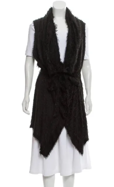 ANN DEMEULEMEESTER Women's Textured Fuzzy Goth Designer Belted Long Vest 40 M L