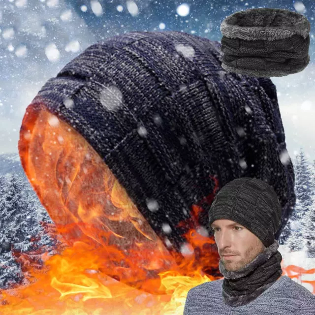Men Womens Kids Winter Hat & Scarf Set Warm Knit Beanie Caps Neck Snood Cover UK