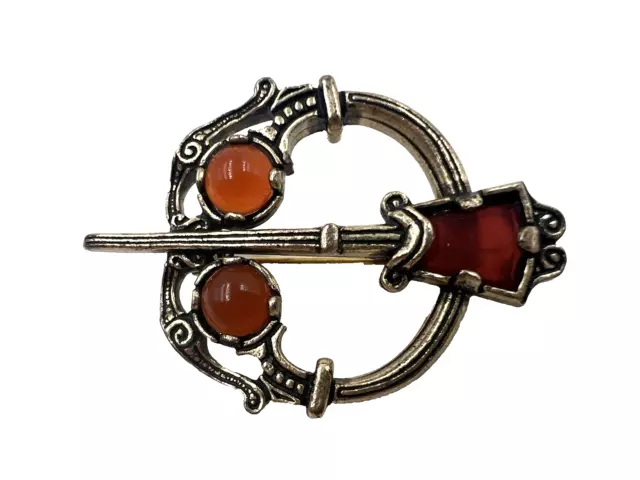 Vintage Scottish Scotland-Made Stunning Fibula Brooch Genuine Carnelian Gemstone