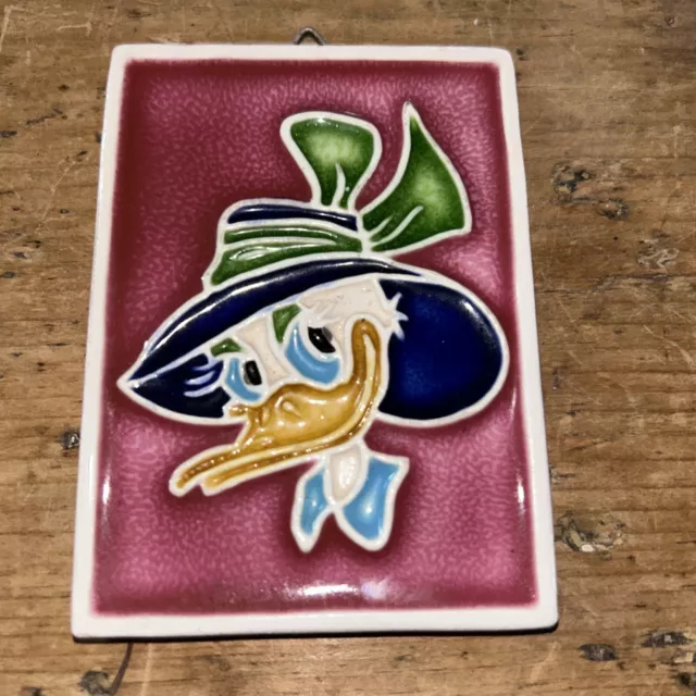 RARE Vintage Tile Walt Disney Productions  Hanging Plaque Donald Duck Relative?