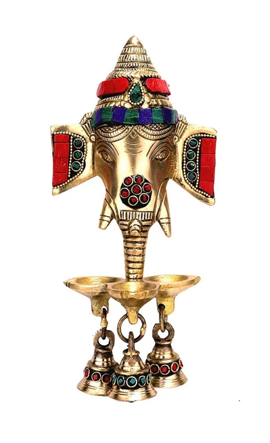 Indian traditional Brass Ganesha Wall Hanging Diya with Bells for Home Decor