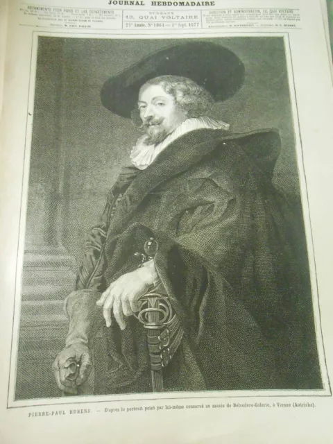 Gravure 1877 - Pierre Paul Rubens d'après le portrait peint pas lui même
