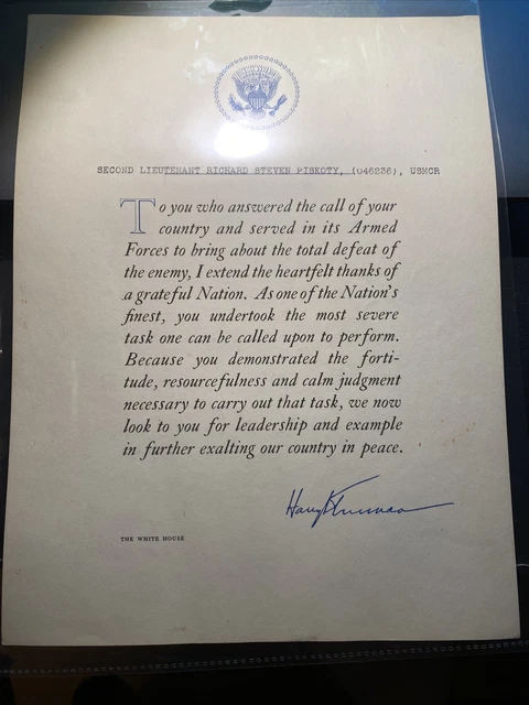 WW2 US Marine Corps Officer Call to Service Document
