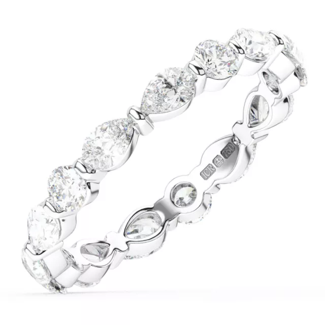 Natural 3 mm  Round & Pear Cut Diamonds Full Eternity Ring in 18K White Gold