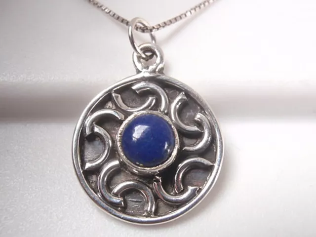 Lapis Lazuli Accented Circle 925 Sterling Silver Pendant