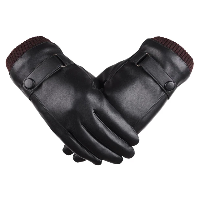Gants en cuir PU pour écran tactile Gants de conduite Gants chauds hiver noir