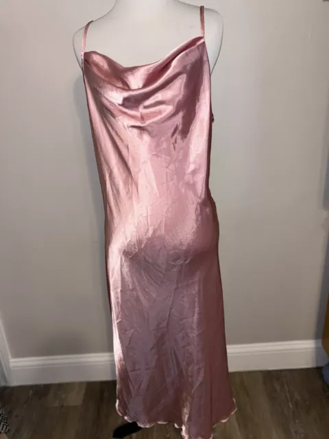 NEW Women’s BEBE Pink Satin Slip Dress Retro 90s Spaghetti Strap Cowl Neck Large