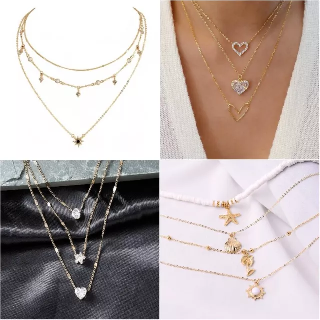 Multilayers Women Crystal Pendant Choker Necklace Clavicle Collar Chain  Jewelry