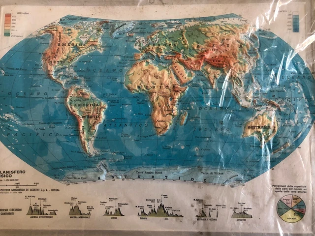 Geo-institut Mappa Del Mondo Planisfero Fisico, Carta In Rilievo Silver Line In Tedesco