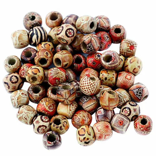 100Pcs/Set Mixed Large Hole Wooden for Macrame Jewelry Charms Crafts Making US