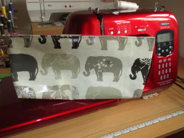 Handmade PVC Oilcloth  XL Knitting  Needle Case   -  Elephants